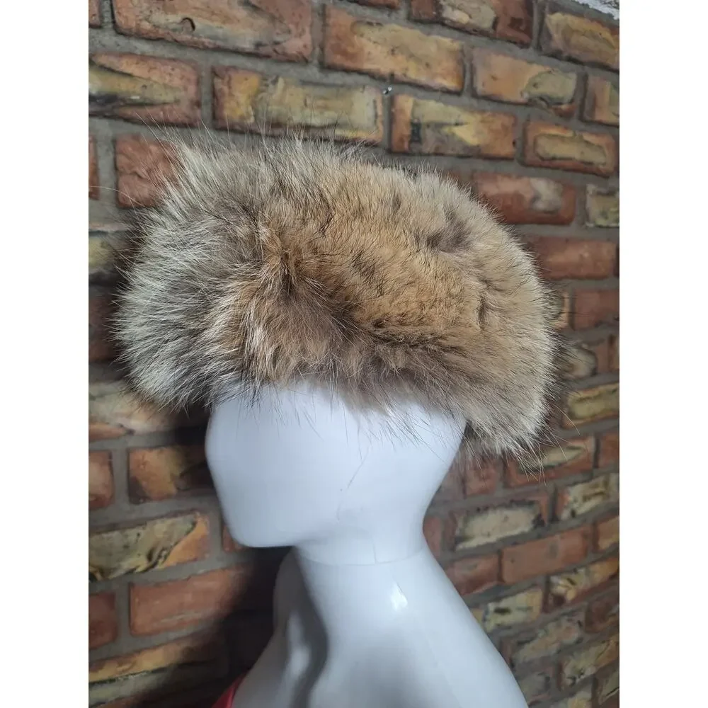 Paul Leinburd Crown Cap Natural Coyote Fur Leather Women's Winter Hat Medium